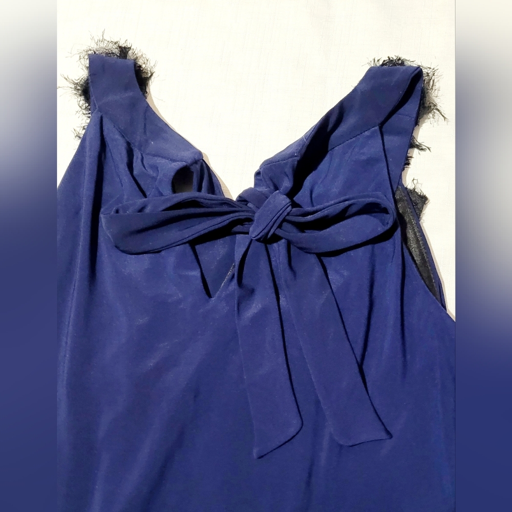 Taylor Navy Blue Pleated With Black Ruffle Sleeveless Shift Tent Tunic Dress 4 - Picture 4 of 10